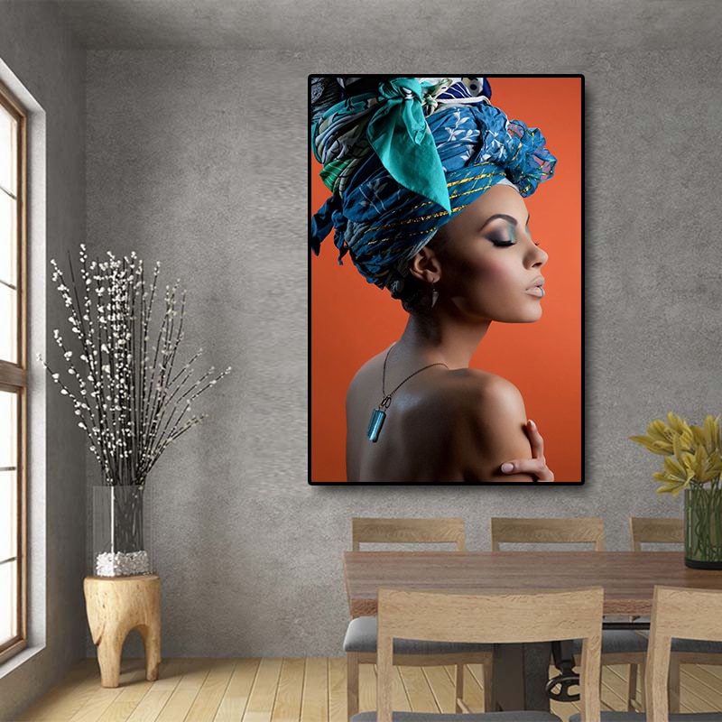 African Nude Woman Headband Portrait Nordic Canvas Painting Posters and Prints Scandinavian Wall Art Picture for Living Room