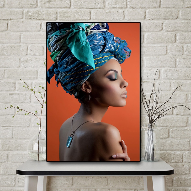 African Nude Woman Headband Portrait Nordic Canvas Painting Posters and Prints Scandinavian Wall Art Picture for Living Room