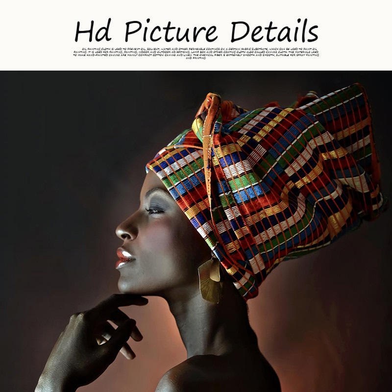 African Nude Woman Indian Headband Portrait Canvas Painting Posters and Prints Scandinavian Wall Art Picture for Living Room