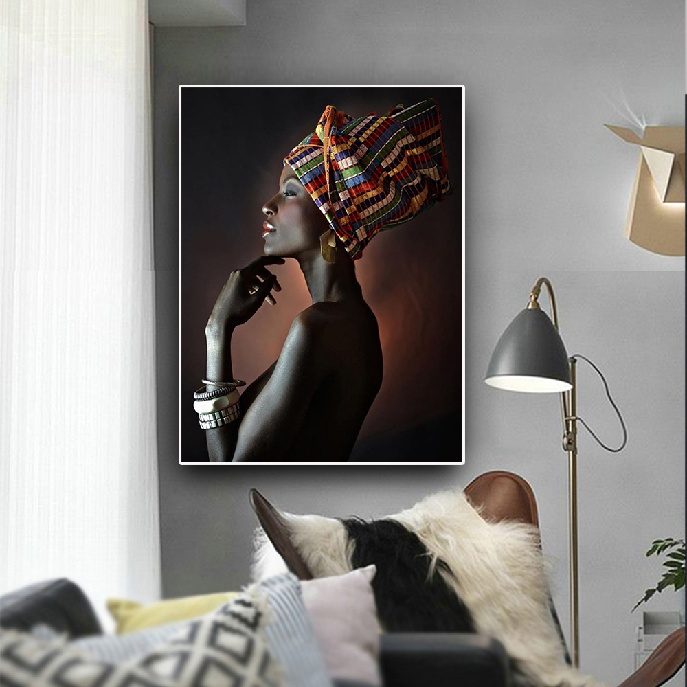 African Nude Woman Indian Headband Portrait Canvas Painting Posters and Prints Scandinavian Wall Art Picture for Living Room