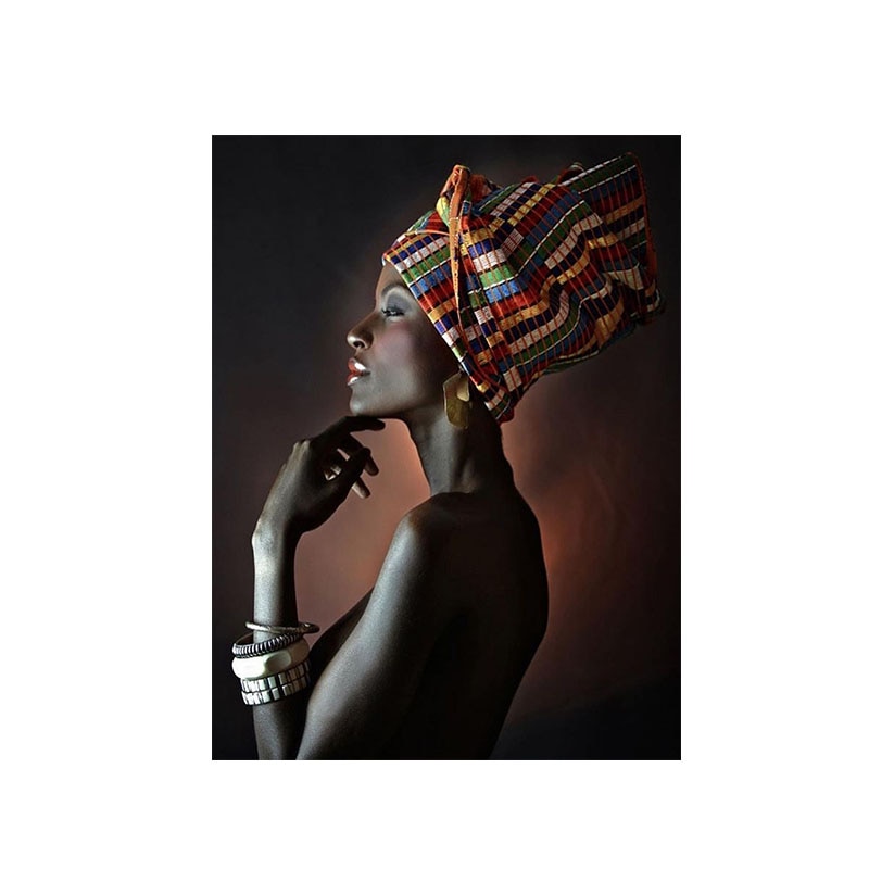 African Nude Woman Indian Headband Portrait Canvas Painting Posters and Prints Scandinavian Wall Art Picture for Living Room