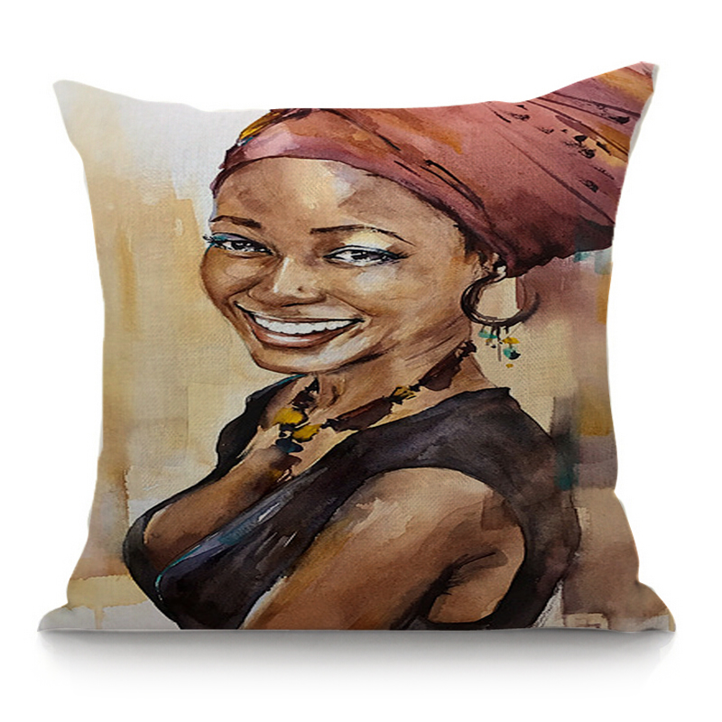 African Style Women Poster Cushion Cover 45X45cm Pillow Case Home Decor Decorative Pillows Linen Cushion Cover For Sofa Car