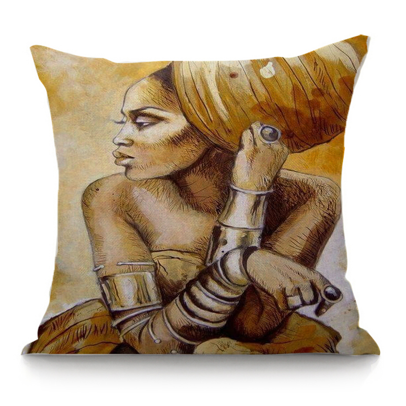 African Style Women Poster Cushion Cover 45X45cm Pillow Case Home Decor Decorative Pillows Linen Cushion Cover For Sofa Car