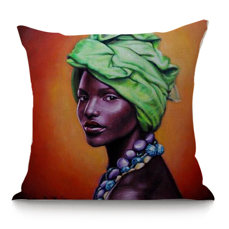 African Style Women Poster Cushion Cover 45X45cm Pillow Case Home Decor Decorative Pillows Linen Cushion Cover For Sofa Car