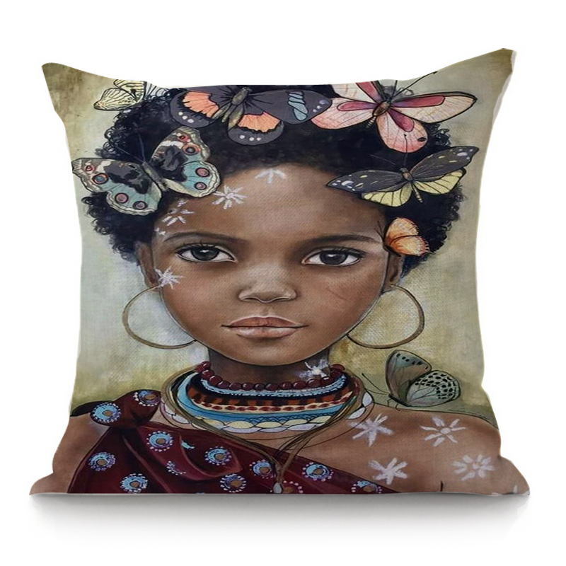 African Style Women Poster Cushion Cover 45X45cm Pillow Case Home Decor Decorative Pillows Linen Cushion Cover For Sofa Car