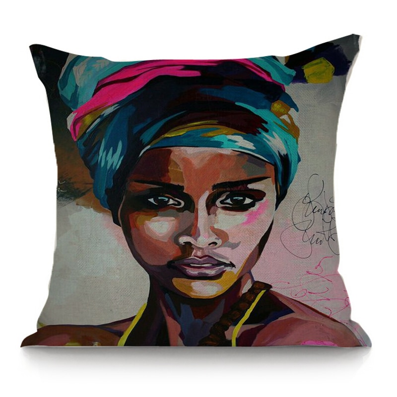 African Style Women Poster Cushion Cover 45X45cm Pillow Case Home Decor Decorative Pillows Linen Cushion Cover For Sofa Car