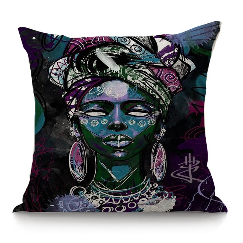 African Style Women Poster Cushion Cover 45X45cm Pillow Case Home Decor Decorative Pillows Linen Cushion Cover For Sofa Car