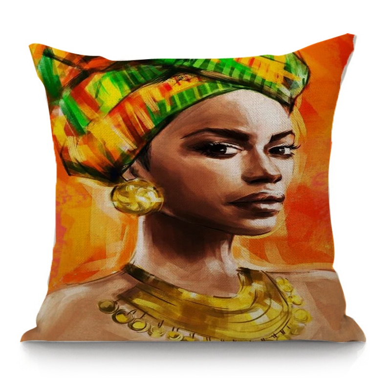 African Style Women Poster Cushion Cover 45X45cm Pillow Case Home Decor Decorative Pillows Linen Cushion Cover For Sofa Car