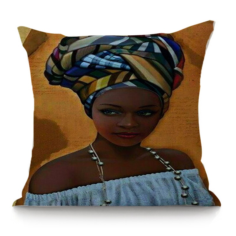 African Style Women Poster Cushion Cover 45X45cm Pillow Case Home Decor Decorative Pillows Linen Cushion Cover For Sofa Car