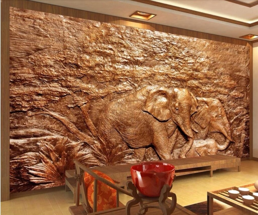 beibehang papel de parede Custom wallpaper 3d mural large-scale photo mural hand-painted 3D relief sculpture elephant wallpaper
