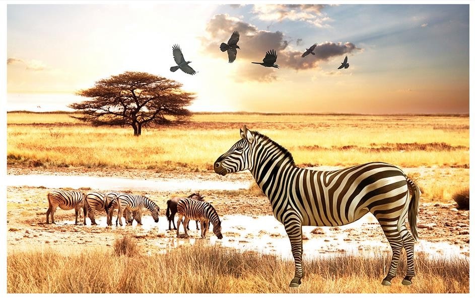 3D wallpaper custom 3d wall murals wallpaper TV setting wall Decorative painted background African steppe zebra eagle wall paper