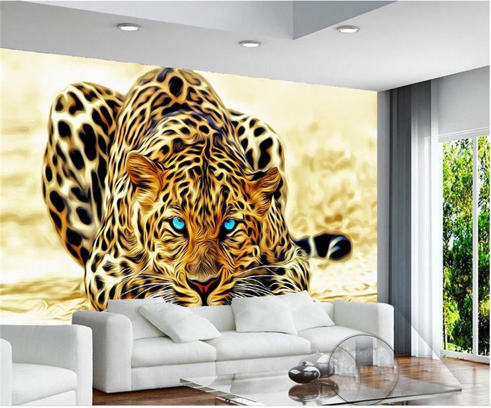 Custom 3d photo wallpaper mural living room wall sticker animal leopard tiger golden picture 3d wall mural wallpaper for wall 3d