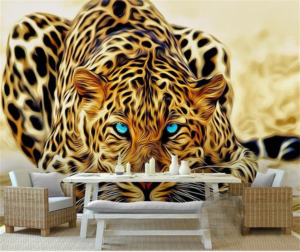 Custom 3d photo wallpaper mural living room wall sticker animal leopard tiger golden picture 3d wall mural wallpaper for wall 3d