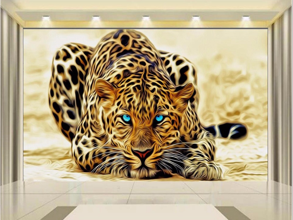 Custom 3d photo wallpaper mural living room wall sticker animal leopard tiger golden picture 3d wall mural wallpaper for wall 3d