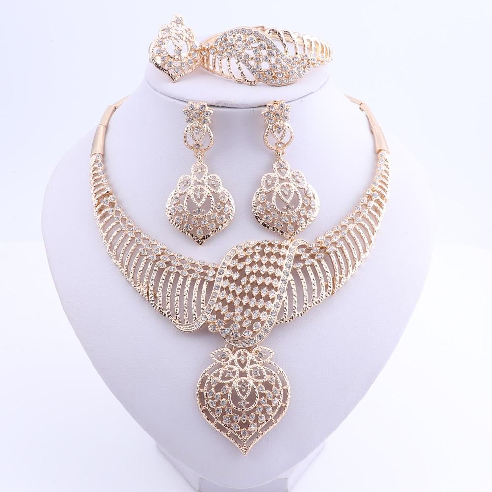 Women Wedding Jewelry Sets For Brides Gold Color Costume Necklace Earrings Set Fashion Indian African Beads Jewelry Set