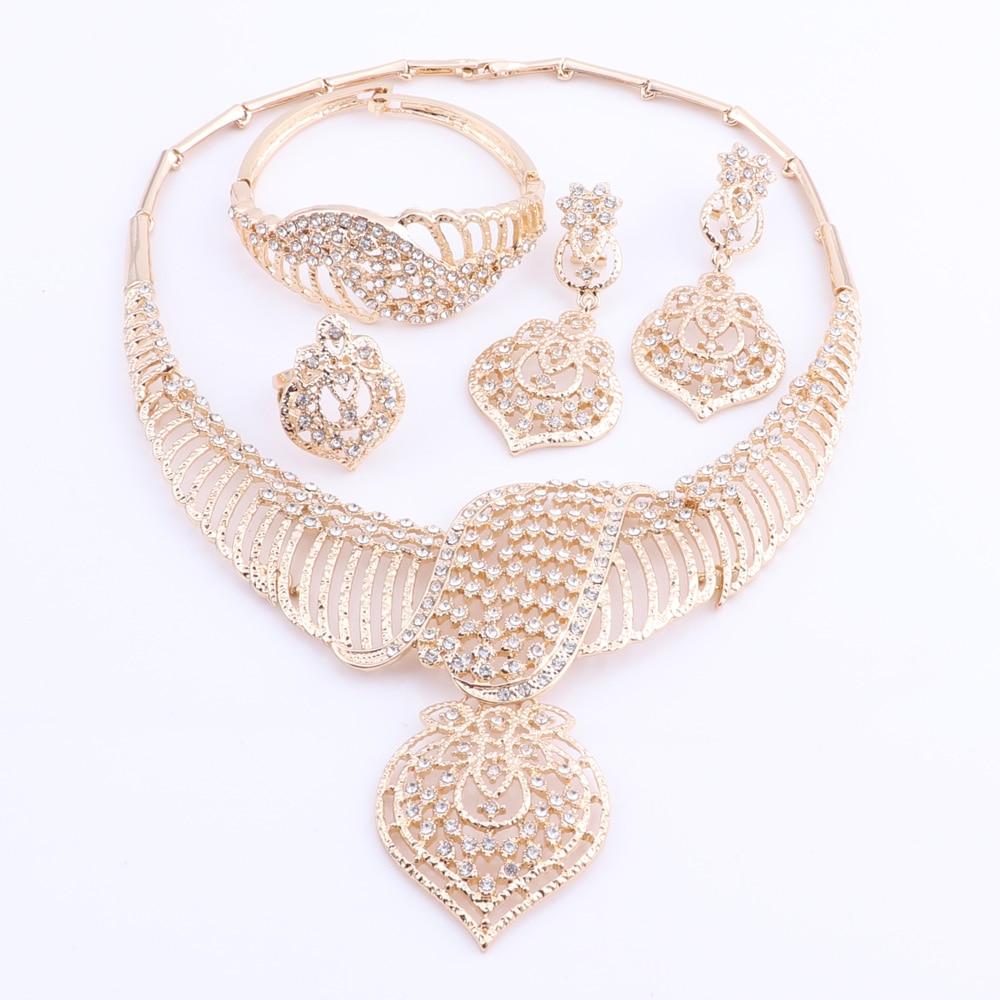 Women Wedding Jewelry Sets For Brides Gold Color Costume Necklace Earrings Set Fashion Indian African Beads Jewelry Set