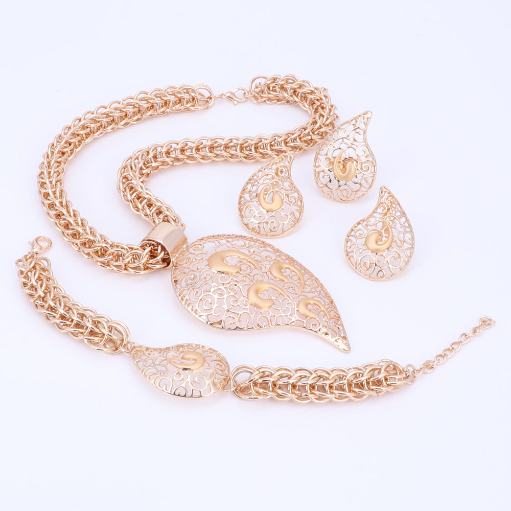 Gold Color Jewelry Set Costume Design Big Pendant Necklace Set Bridal Gift Nigerian Wedding African Beads Jewelry Set