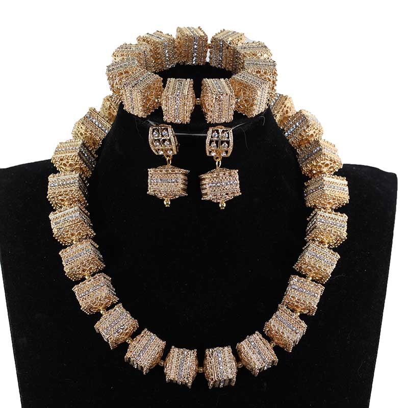 New Design Silver/Gold Beads Jewelry Set Women African Fashion Jewelry Accessory Nigerian Wedding Beads Set QW1184