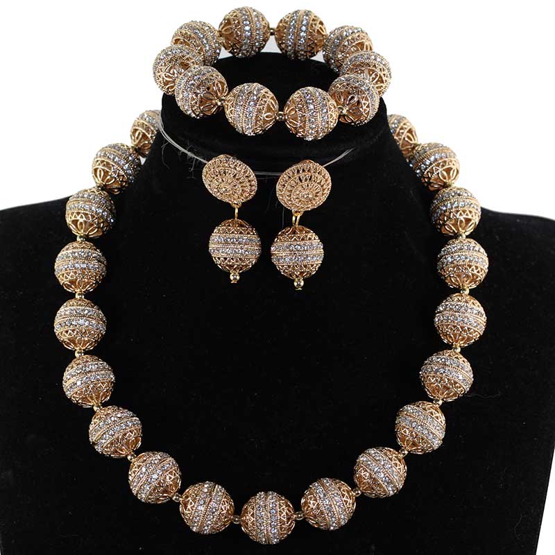 New Design Silver/Gold Beads Jewelry Set Women African Fashion Jewelry Accessory Nigerian Wedding Beads Set QW1184