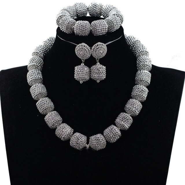 New Design Silver/Gold Beads Jewelry Set Women African Fashion Jewelry Accessory Nigerian Wedding Beads Set QW1184