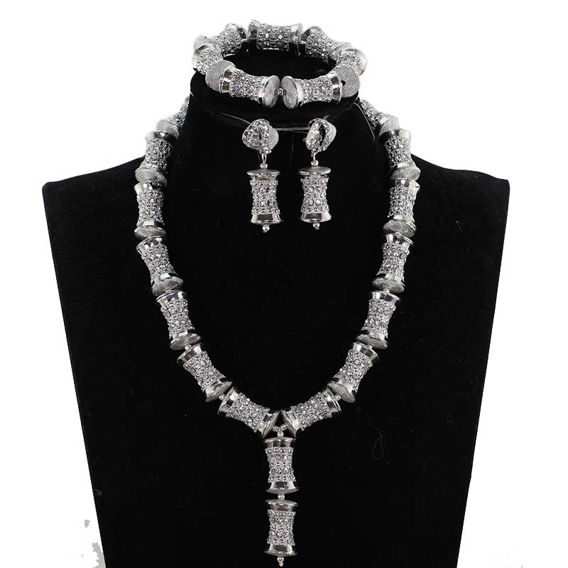 New Design Silver/Gold Beads Jewelry Set Women African Fashion Jewelry Accessory Nigerian Wedding Beads Set QW1184