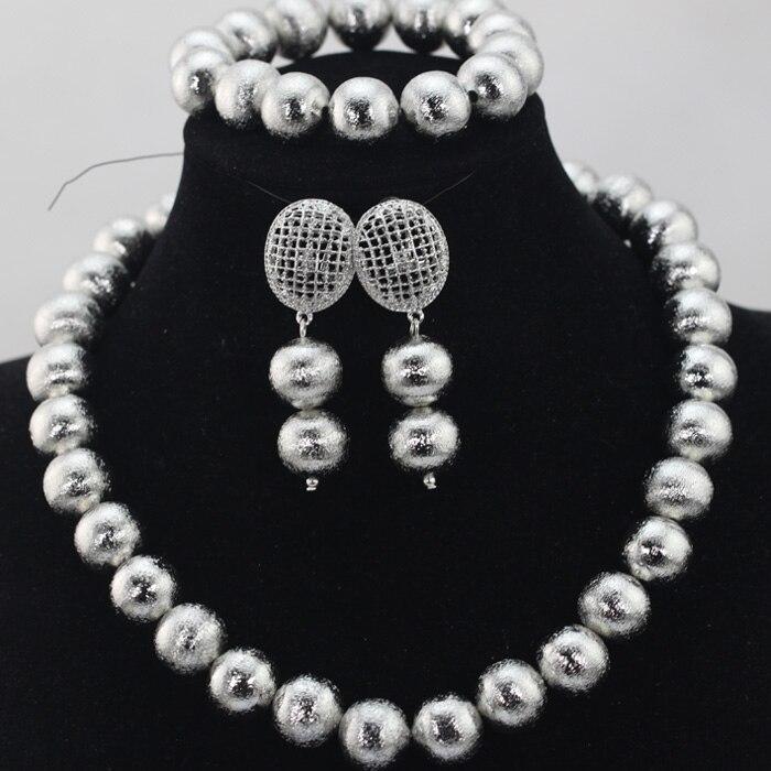 New Design Silver/Gold Beads Jewelry Set Women African Fashion Jewelry Accessory Nigerian Wedding Beads Set QW1184