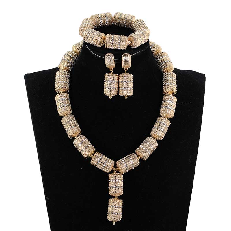 New Design Silver/Gold Beads Jewelry Set Women African Fashion Jewelry Accessory Nigerian Wedding Beads Set QW1184