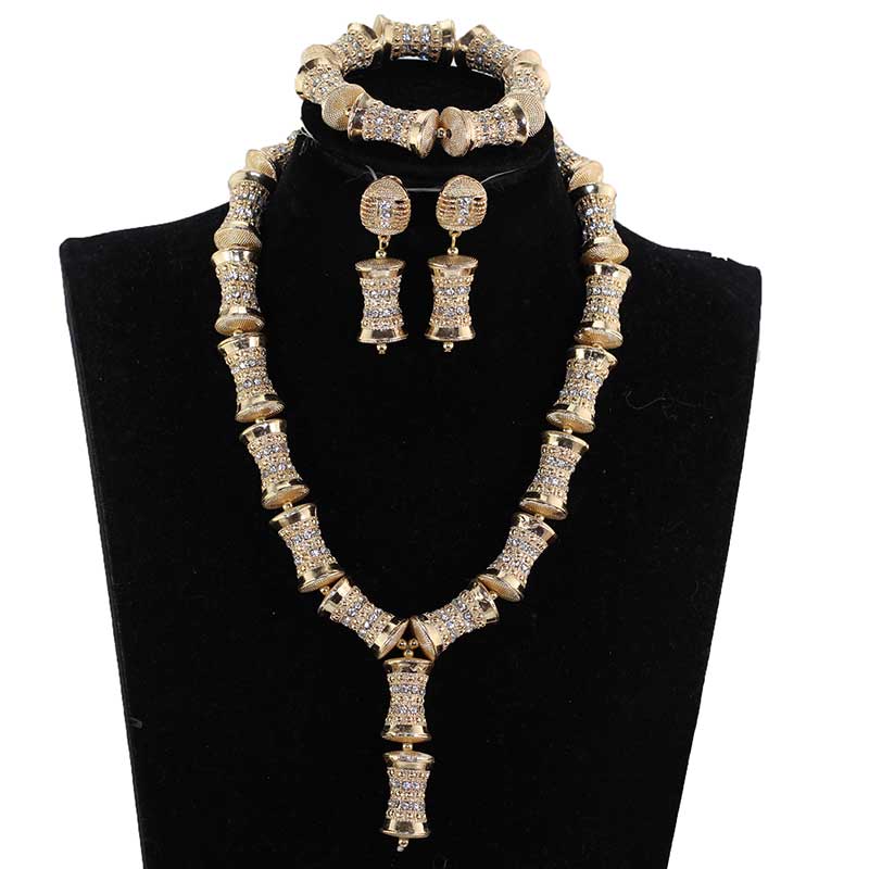 New Design Silver/Gold Beads Jewelry Set Women African Fashion Jewelry Accessory Nigerian Wedding Beads Set QW1184