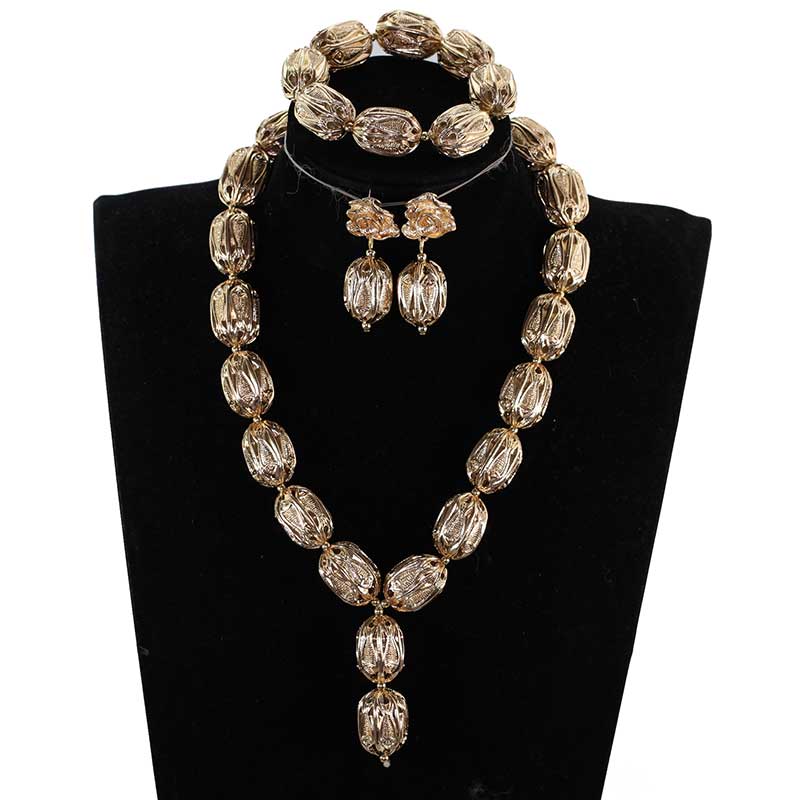 New Design Silver/Gold Beads Jewelry Set Women African Fashion Jewelry Accessory Nigerian Wedding Beads Set QW1184