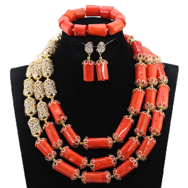 Quality Wine Red Coral Beads Women Jewelry Set Real Natural Coral Necklace Set for Nigerian Wedding CG009