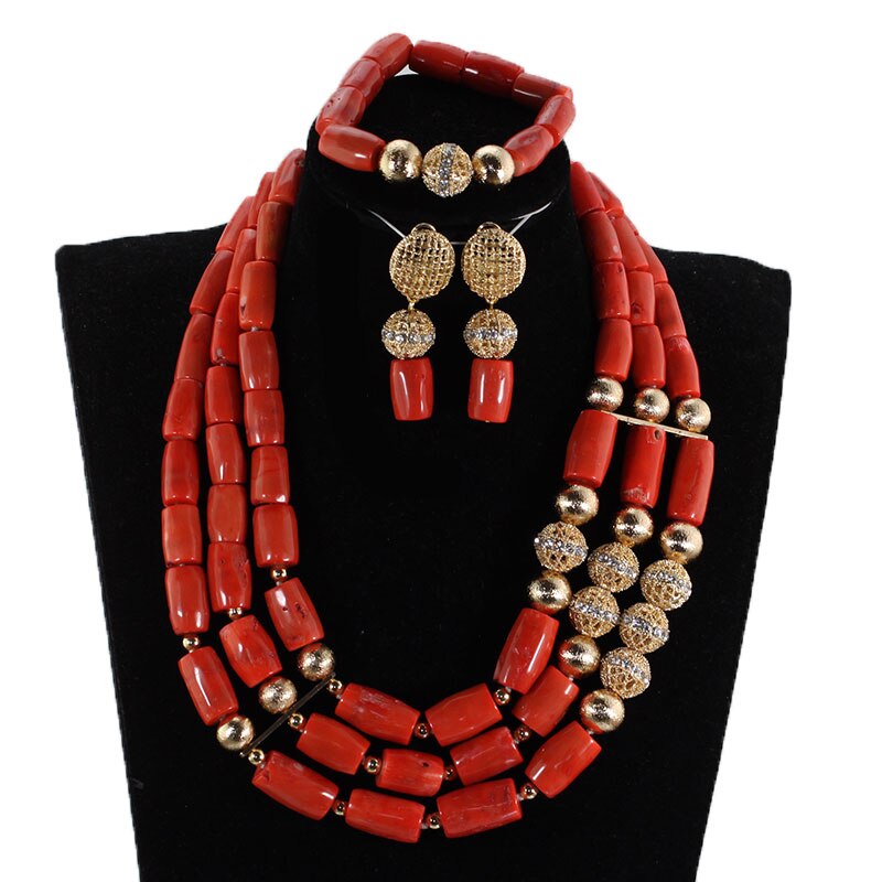 Quality Wine Red Coral Beads Women Jewelry Set Real Natural Coral Necklace Set for Nigerian Wedding CG009