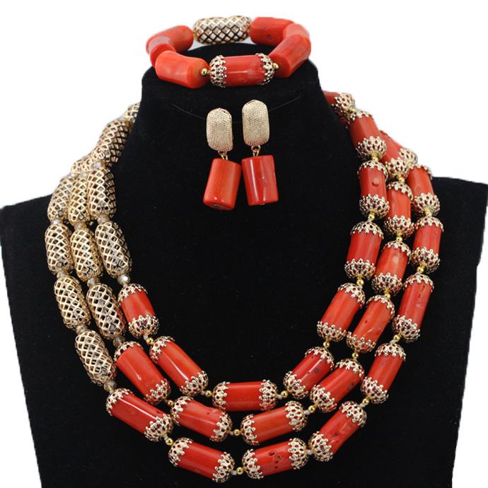 Quality Wine Red Coral Beads Women Jewelry Set Real Natural Coral Necklace Set for Nigerian Wedding CG009