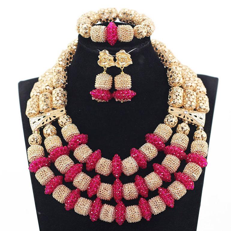 Fantastic African Gold and White Bridal Beads Jewelry Set Nigerian Women Costume Jewelry for Wedding Statement Necklace Set GA52