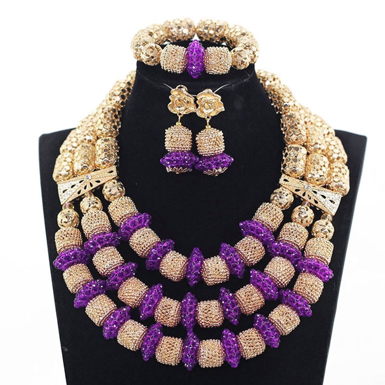 Fantastic African Gold and White Bridal Beads Jewelry Set Nigerian Women Costume Jewelry for Wedding Statement Necklace Set GA52