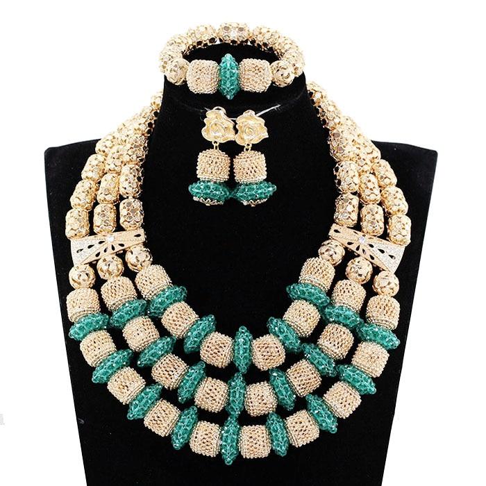 Fantastic African Gold and White Bridal Beads Jewelry Set Nigerian Women Costume Jewelry for Wedding Statement Necklace Set GA52