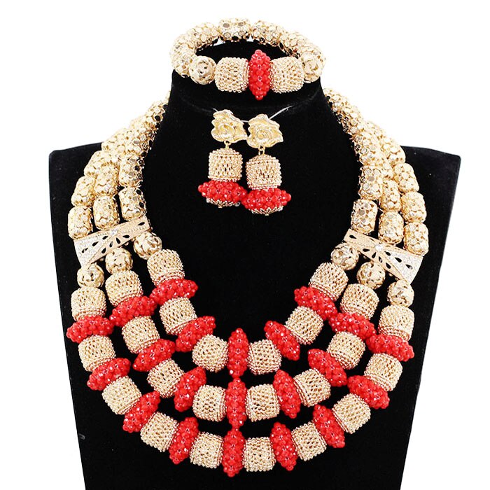 Fantastic African Gold and White Bridal Beads Jewelry Set Nigerian Women Costume Jewelry for Wedding Statement Necklace Set GA52