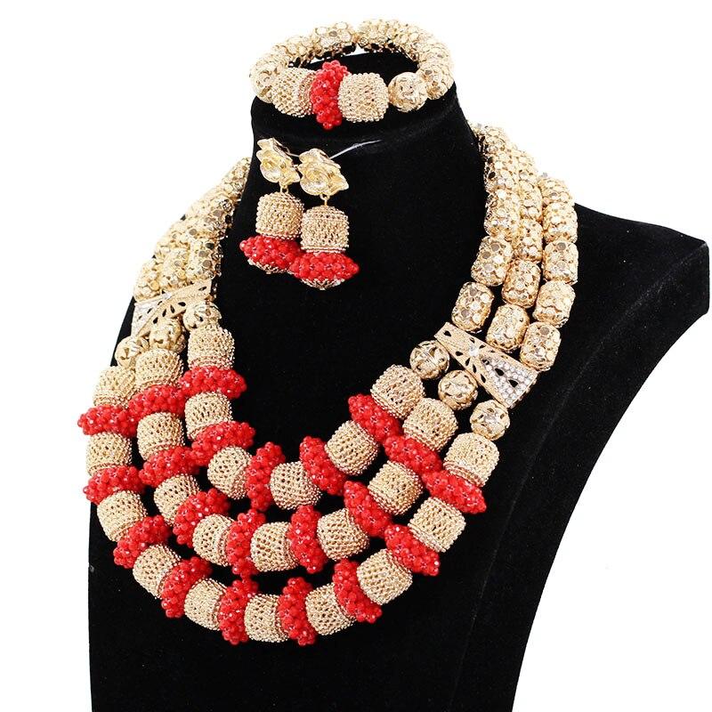 Fantastic African Gold and White Bridal Beads Jewelry Set Nigerian Women Costume Jewelry for Wedding Statement Necklace Set GA52