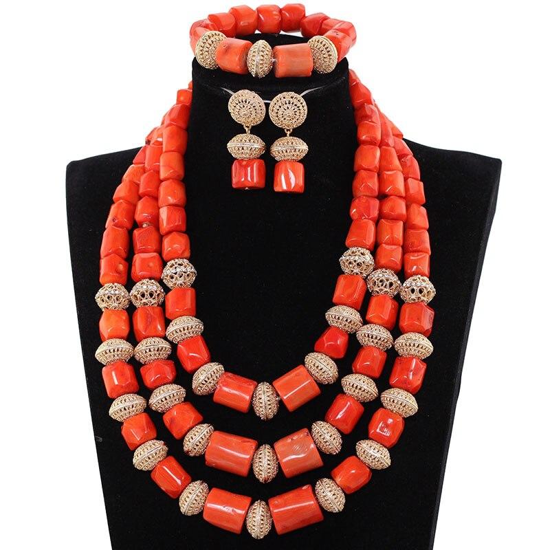 Luxury African Wedding Bridal Coral Jewelry Sets Women Costume Jewelry Sets Big Coral Bead Necklace Set Free Shipping CNR801