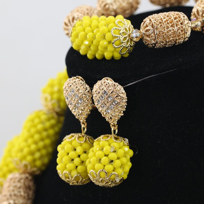 Yellow Bride Crystal Statement Necklace Set Latest African Wedding Nigerian Beads Jewelry Sets Women Gift Free Shipping ABH349