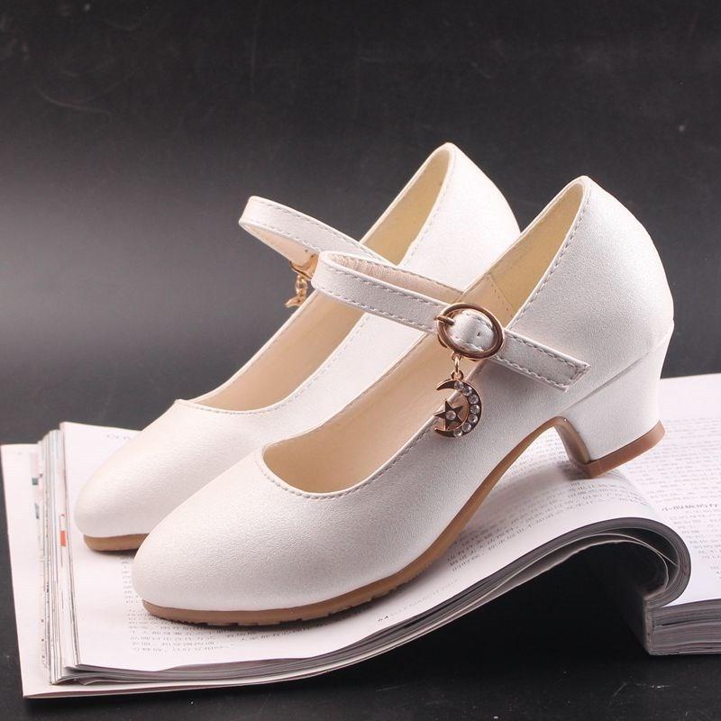 Black White Girls Shoes Flats Formal Party Wedding Shoes Kids PU Leather Teenage Children Shoes Girls With High Heels 2020 New