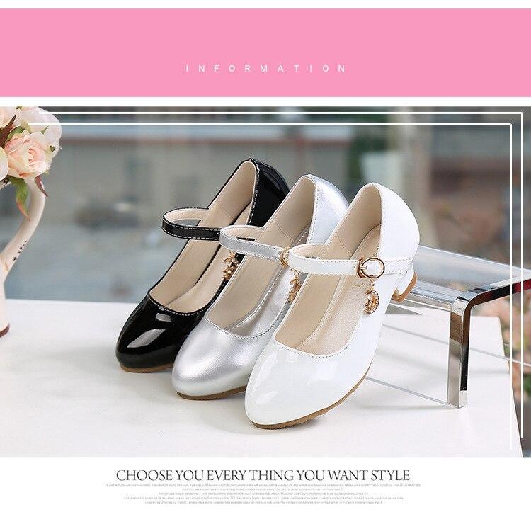 Black White Girls Shoes Flats Formal Party Wedding Shoes Kids PU Leather Teenage Children Shoes Girls With High Heels 2020 New