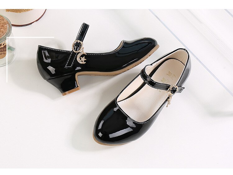 Black White Girls Shoes Flats Formal Party Wedding Shoes Kids PU Leather Teenage Children Shoes Girls With High Heels 2020 New