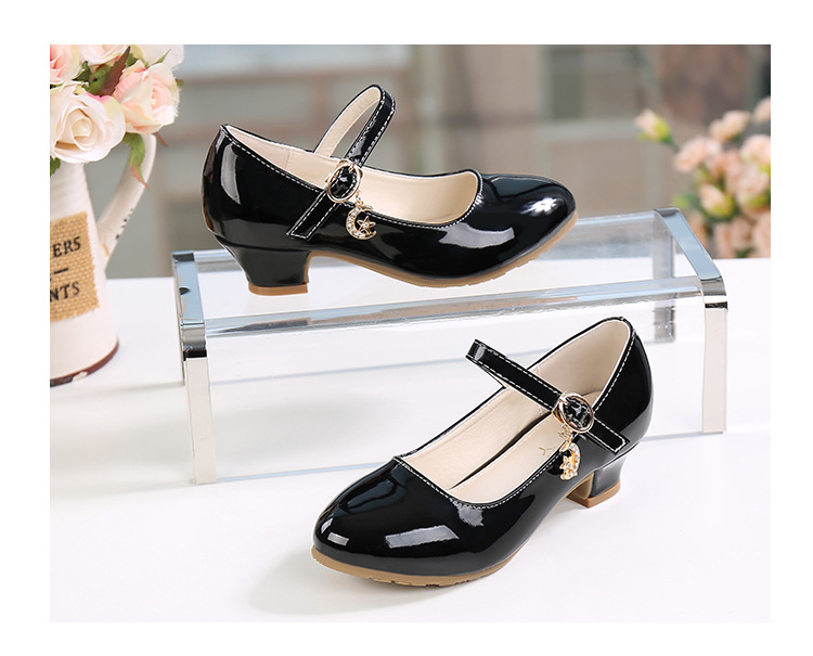 Black White Girls Shoes Flats Formal Party Wedding Shoes Kids PU Leather Teenage Children Shoes Girls With High Heels 2020 New