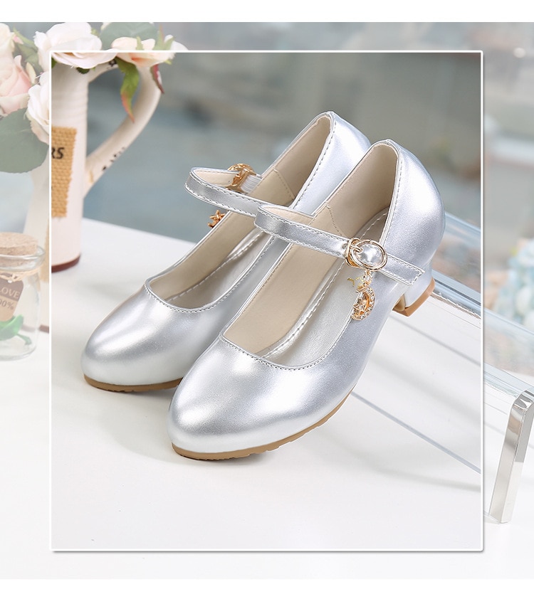 Black White Girls Shoes Flats Formal Party Wedding Shoes Kids PU Leather Teenage Children Shoes Girls With High Heels 2020 New