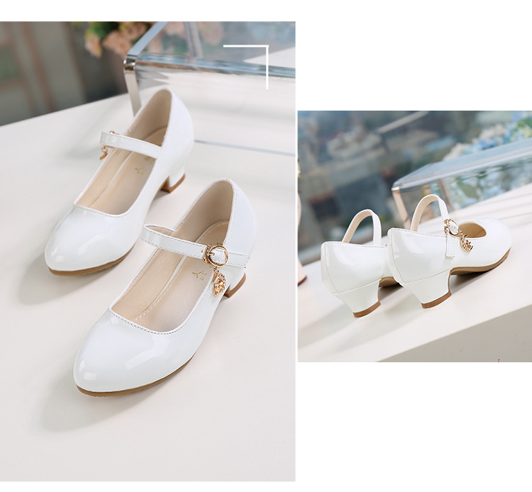 Black White Girls Shoes Flats Formal Party Wedding Shoes Kids PU Leather Teenage Children Shoes Girls With High Heels 2020 New