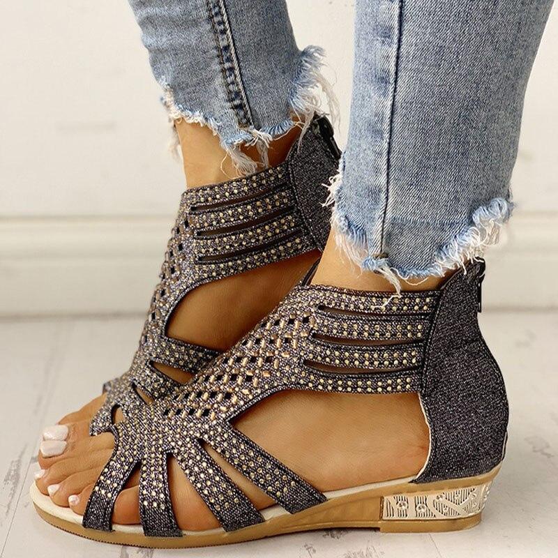 Spring Women Sandals Gladiator Low Heel Casual Open Toe Wedges Platform Height Increasing Chunky Ladies Shoes Zapatos De Mujer