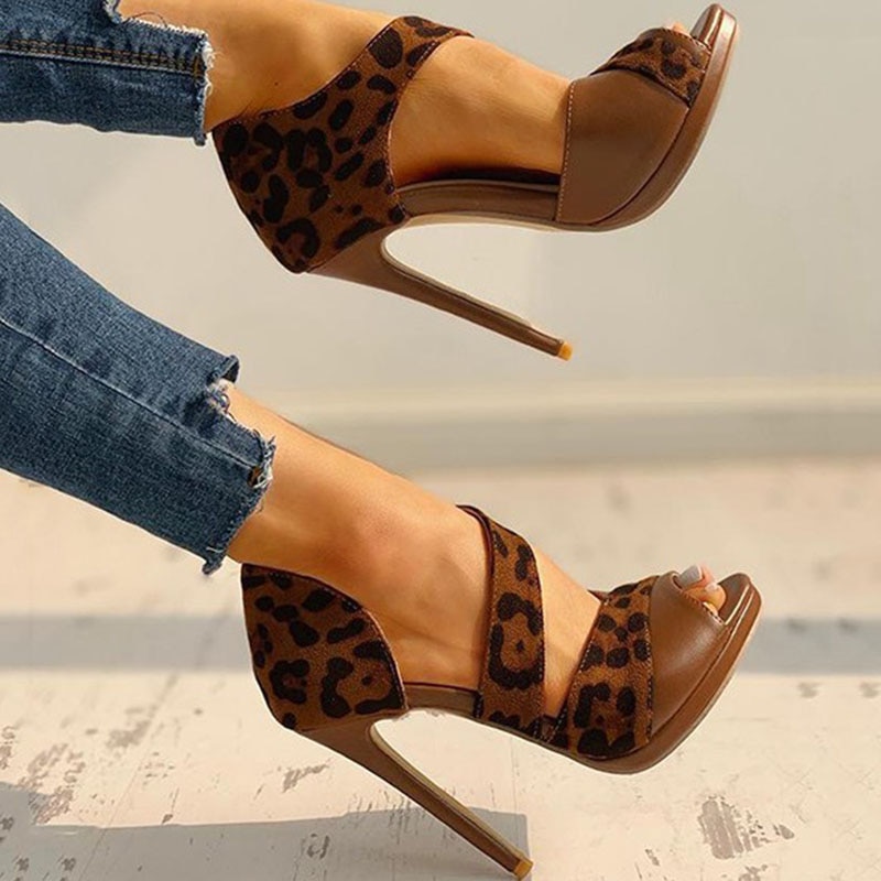 TEMOFON ladies high heel sandals sexy open toe high heel shoes black leopard shoes spring summer shoes sandalia feminina HVT812