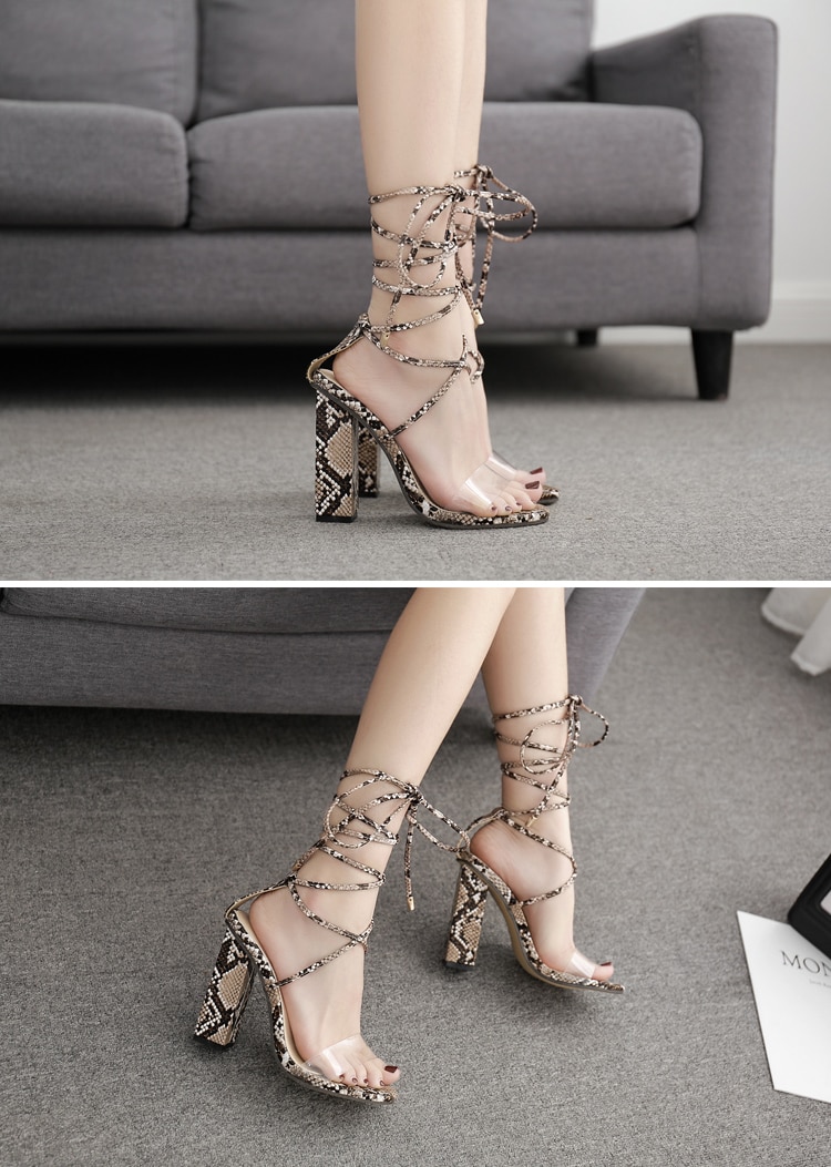 Eilyken 2020 New Design Prints Leopard Ankle Strap Sandals Women Square heel Party Lace-Up Summer Sandal Shoes size 35-40