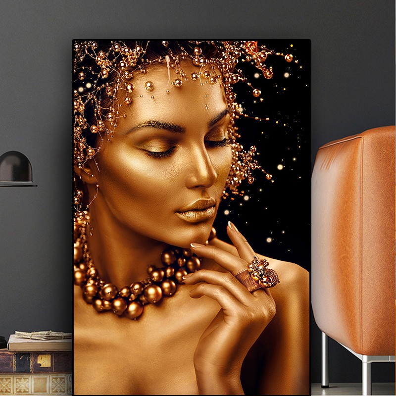 Sexy Nude African Art Black and Gold Woman Oil Painting on Canvas Cuadros Posters and Prints Wall Art Picture for Living Room