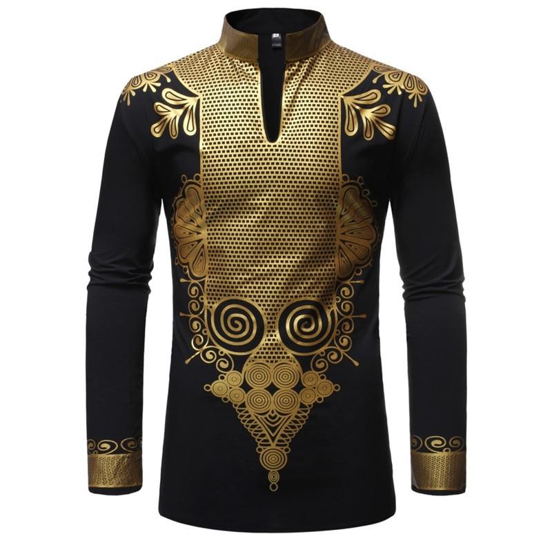 Black African Dashiki Print Shirt Men 2019 Fashion Hip Hop Streetwear Afrian Clothes Men Slim Fit Long Sleeve Shirt Male Chemise